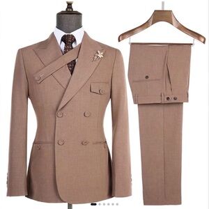 Men's Double-Breasted Brown Suit Jacket & Trousers